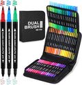 100 Colors Dual Brush Marker Pens, Artist Marker Set with Fine Brush Tip Pen Art Markers for Adults Kids Coloring Books Bullet Journaling Drawing Painting Card Making