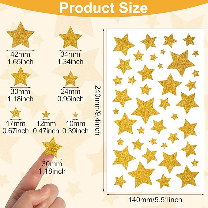 CustomyLife 8 Sheet 320pcs+ Glitter Gold Star Stickers for Kids Reward, Self-Adhesive Foil Award Star Decal, Small Christmas Sticker for Present Album Scrapbook Cup Phone Case DIY Craft