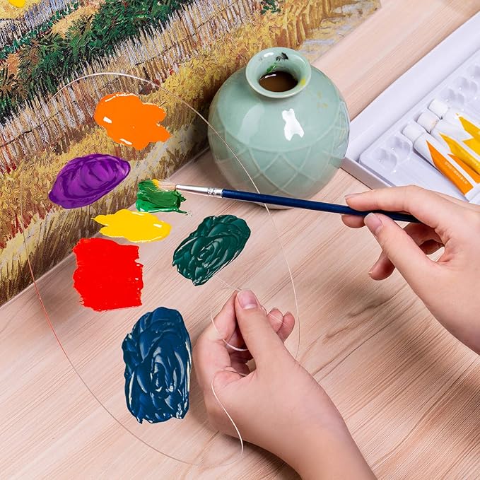 3pcs Acrylic Paint Palette Clear Art Palette for Adults & Kids, Transparent Non-Stick Oil Paint Palette with Protective Film for DIY Craft Art Painting Plate