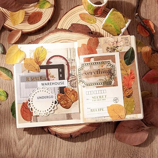 8 Roll Leaves Washi Tape Masking Tape Decorative Fallen Leaves Aesthetic Stickers for DIY Diary Planner Scrapbooking Art Craft Supplies (50Petals/Roll, Box Set)