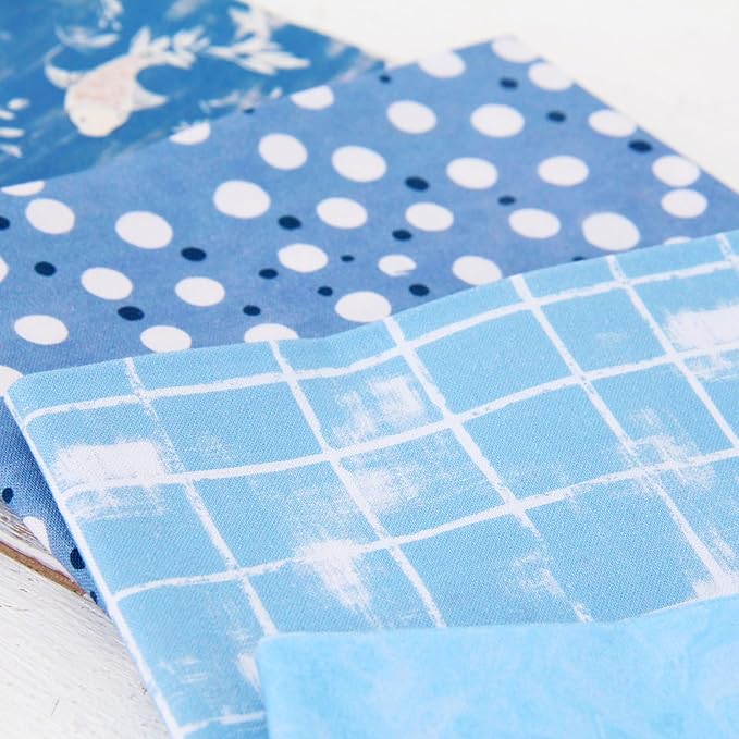 Threadart Exclusive 20 Fat Quarter Bundles - Blue Vintage Prints 100% Cotton Fabric - Premium 100% Cotton Quilting Fabric - No Duplicates - Full Size Fat Quarters 18"x21" - Blue