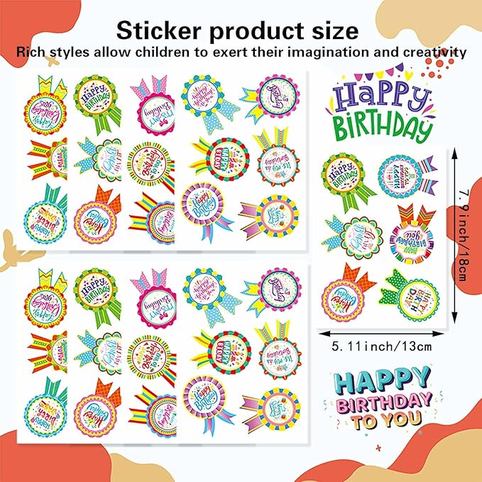 144PCS Happy Birthday Badge Stickers, Birthday Gift Stickers for Kids Adults, Birthday Labels for Home, Classroom Birthday Party Envelope Card Gift Wrapping