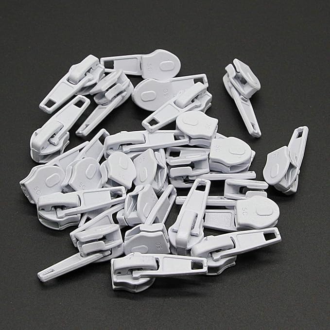 Leekayer Nylon Zipper - 10 Yards Continuous, 5# Cuttable, With 25 White Zipper Pull Sliders for Craft Bag