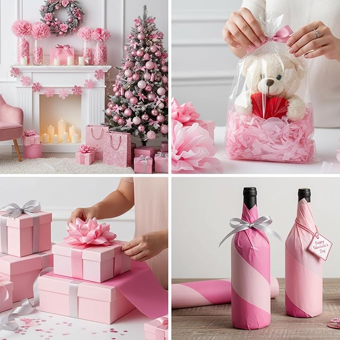 Qilery 500 Sheets Light Pink Tissue Paper Bulk for Gift Bags 15 x 20 Inch Acid Free Valentine's Day Packaging Wrapping Paper Sheets for Wedding Decoration DIY Flower, Pom Poms Craft Supplies