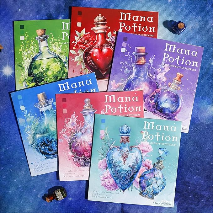 Large Floral Magical Potion Bottle Sticker Set – 60 Pcs Colorful Fantasy Potion Bottle Aesthetic Decals for Scrapbooking, Journals, Laptops Art Crafts, Witch Supplies