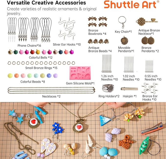 Shuttle Art Polymer Clay Kit, 60 Colors Oven Bake Clay for Kids, 19 Sculpting Tools, 16 Accessories, Non-Sticky, Non-Toxic DIY Crafts for Kids Adults