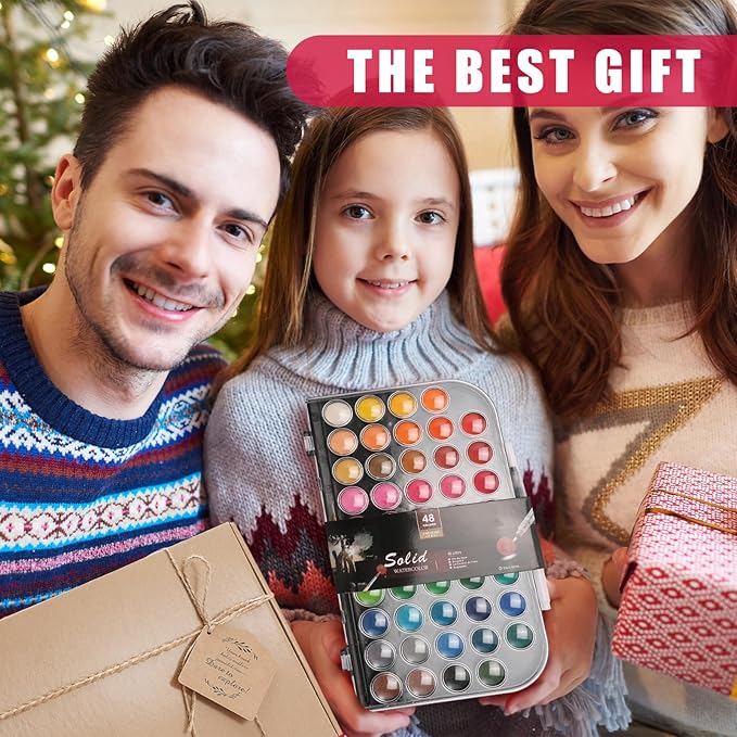 Watercolor Paint Set,48 Colors Watercolor Paint Gift Box 30Page Artist Paper-10 Brushes-Palette Travel Design Storage Bag,for Christmas Gifts Card Making,Artists Beginners,Kids Water Colors Paint Adult Set.