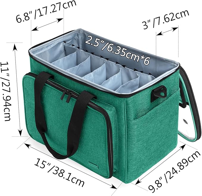 Teamoy Knitting Bag, Yarn Tote Organizer with Inner Divider (Sewn to Bottom) for Crochet Hooks, Knitting Needles(Up to 14”), Project and Supplies -No Accessories Included, Green