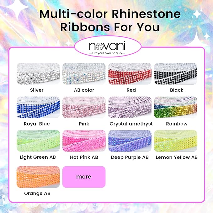 Novani Self Adhesive Rhinestone Ribbon, 1.14 Inch Wide 6 Yards 1 Roll, AB Crystal Diamond Bling Strips for DIY Crafts,Home Decor,Glitter Glass Rhinestones Tape for Crafting,Car Decoration