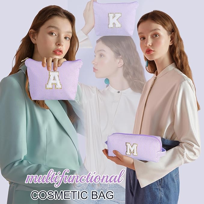 YOOLIFE Personalized Monogram Makeup Bag Birthday Gifts for Kids Girls Cosmetic Bag Travel Toiletry Bag | Christmas Gifts for Teenage Girls Stocking Stuffers for Teen Girl Daughter Gifts Purple A
