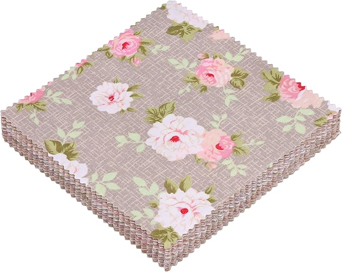 Hanjunzhao 42 5-inch Fabric Squares - Charm Packs for Quilting 5 inch - 5" Charm Quilt Squares - 5x5 Fabric Squares for Quilting, Sewing, Patchwork, and DIY Crafts, Light Coffee