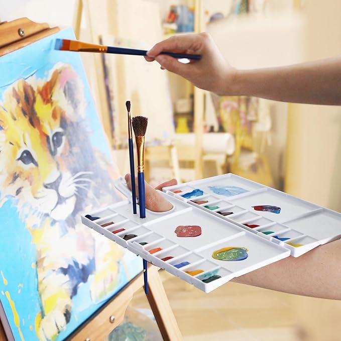 Watercolor Palette, Halobios Paint Palette with 20-Well and 5 Mixing Areas, Folding Paint Tray with Thumbhole and Paint Brush Holder, Plastic Painting Palette for Children Beginners Artists(1 Pack)
