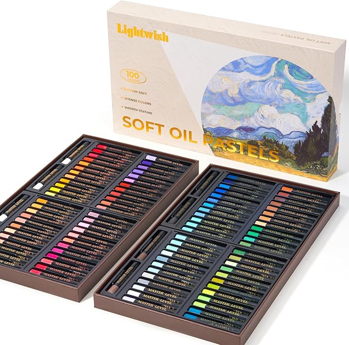 LIGHTWISH Professional Oil Pastels, 100 Vibrant Colors Plus 4 White, Set of 104, Creamy and Pigmented Artist Soft Oil Pastels for Blending, Layering & Shading