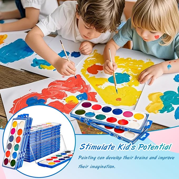 18 Pack Watercolor Paint Set,Washable Water Colors with Paint Brushes,Watercolor Paint Bulk for Kids,Water Color Paint for Classroom Parties Kindergarten and Art Activities