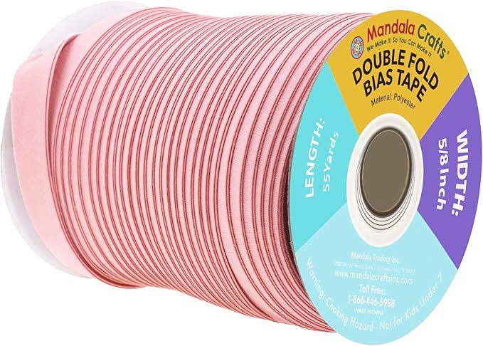 Mandala Crafts 55 Yards 5/8 Inch Blush Double Fold Bias Tape for Sewing - Bias Binding Tape for Quilting Binding, Hemming, Seam, and Fabric Piping