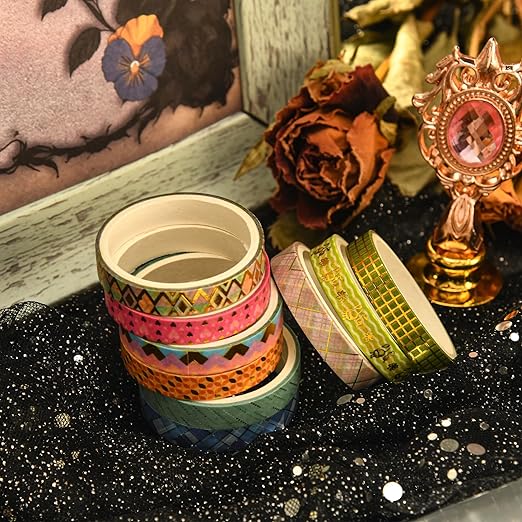 36 Rolls Skinny Washi Tape Set Gold Foil Detailing Arts Adhesive Tapes Basic Patterns Decorative Masking Tape Sets for Craft, Kids, Scrapbook, DIY, Gift Wrapping (Bronzing Letters)