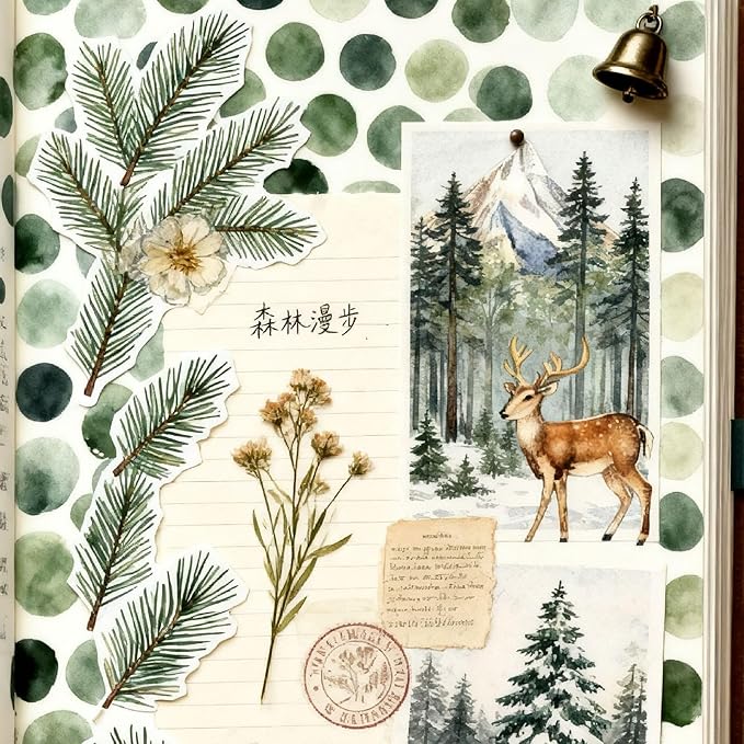 24 Sheets Large Watercolor Forest Deer Double-Sided Craft Paper Pack, Vintage Pine Tree Woodland Pattern Paper for Decoupage, Scrapbooking, Journaling, Card Making & DIY Christmas Holiday Crafts