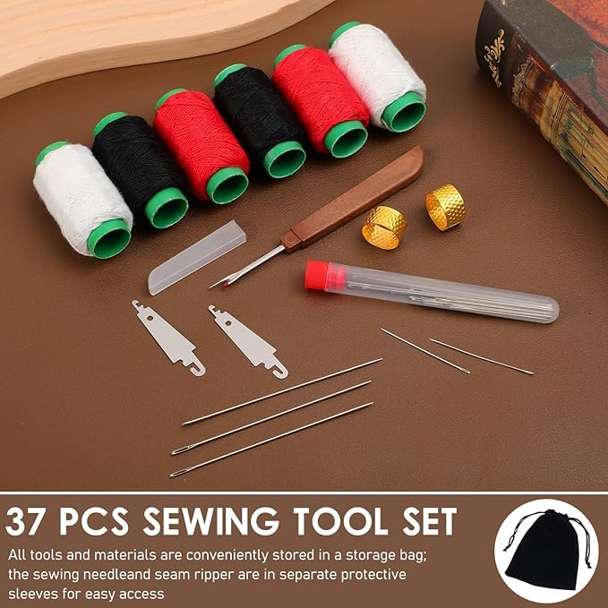 37pcs Sewing Tool Set, Needle Thread Hand Repair Kit for Beginners, Mini Sewing Kit for Mending Clothes, Include 25 Steel Needles, 6 reels of Thread, Seam Ripper, 2 Needle Threader, 2 Thimbles