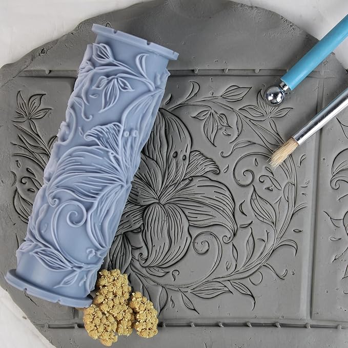 Lily Clay Texture Roller (4") - Flower Set #01 - Embossing Pattern Roller for Polymer & Ceramic Clay, Pottery & Crafts