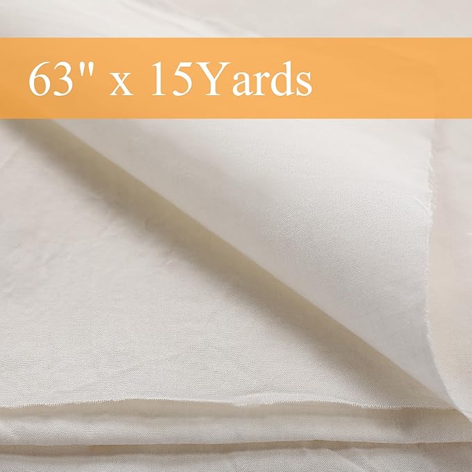 VitalCozy 63'' x 15 yd Unbleached Cotton Muslin Fabric Textile Wide Polyester Cotton Linen Material Embroidery Muslin Quilting Fabric by Yard for Sewing Apparel Painting(Beige)