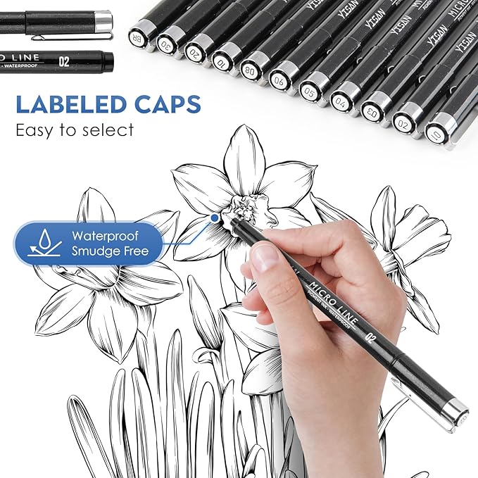 YISAN Micro Black Drawing Pens Art Fineliner Ink Pens,Set of 12 Technical Drawing pen,Manga Markers for Sketching Technical,70337