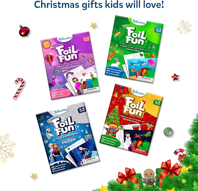 Skillmatics Foil Fun - Unicorns & Princesses, No Mess Art for Kids, Craft Kits & Christmas Fun Supplies, DIY Creative Activity, Travel Toys, Gifts for Ages 4, 5, 6, 7, 8, 9