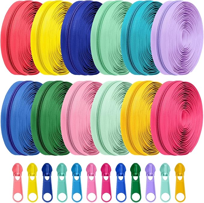 Syhood 36 Yards 12 Pieces #5 Sewing Zippers Tapes Assorted Nylon Lightweight with 120 Plastic Zipper Sliders for Women Men Sewing Supplies(Memphis Color)
