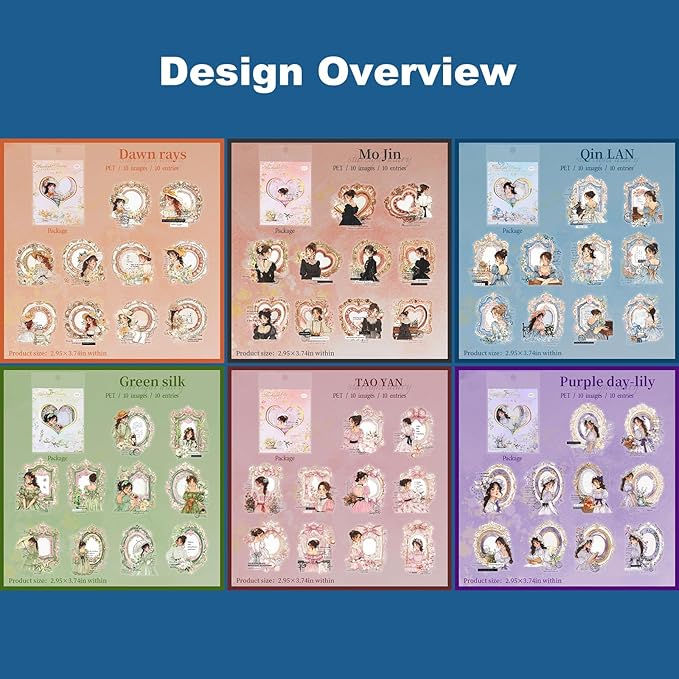 French Vintage Girl PET Sticker Set, 60PCS Scrapbook Supplies for Journaling, Planners, DIY Crafts and Gifts