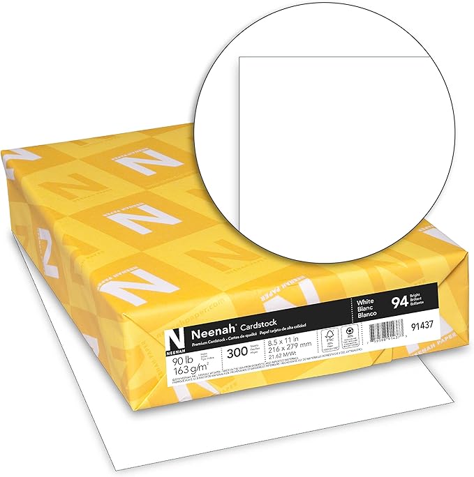 Neenah Index Cardstock, 8.5" x 11", 90 lb/163 gsm, White, Lightweight, 94 Brightness, 300 Sheets (91437) (Pack of 2)