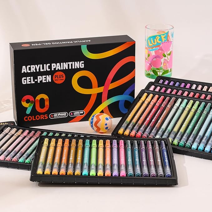 Acrylic Gel Pens for Coloring Books, Quick Dry 90 Colors 1.0mm Fine Point Gel Marker Pen for Drawing, Journaling Art
