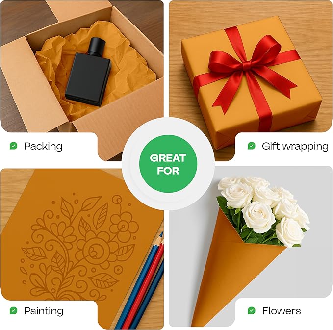 24" x 1200" (100 ft) Orange Kraft Paper Roll, Pack of 2 - USA-Made Quality Craft Paper for Gift Wrapping, Kids' Arts & Crafts, School Projects - 100% Recycled, 50 lb Natural Material by IDL Packaging