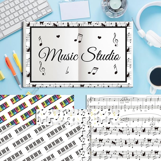 24 Sheets Musical Notes Scrapbook Paper Pad Double-Sided Black White Music Themed Pattern Decorative Craft Paper for Card Making Photo Album Journal DIY Craft, 11.8'' x 11.8''