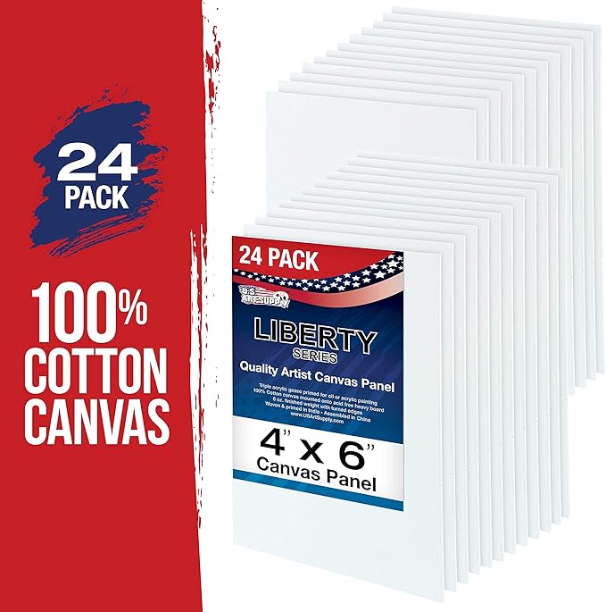 US Art Supply 4 X 6 inch Professional Artist Quality Acid Free Canvas Panel Boards for Painting 24-Pack (1 Full Case of 24 Single Canvas Board Panels)