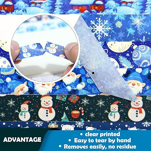 Winter Washi Tape Set,12 Rolls Blue Snowman Holiday Decorative Tape Xmas Ball Gnome Penguin Gift Masking Tape for Journaling Supplies, Journal, Scrapbooking, DIY Arts & Crafts, Gift Wrapping