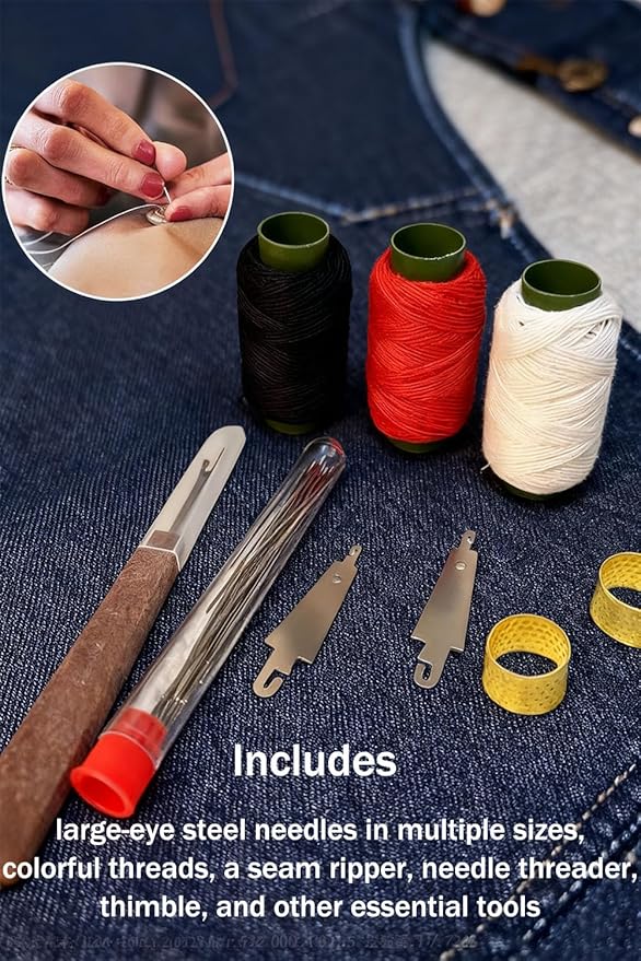 Sewing Kit, 34/ 36PCS Big Eye Steel Needles Set with Large-Eye Needles, Multiple Thread Colors, Long and Thin Handmade Quilting and Sewing Needles Kit with Repair, and Craft (34PCS)