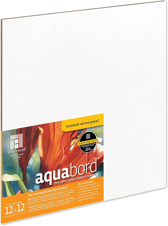 Ampersand Art Supply Watercolor Painting Panel: Museum Series Aquabord, 1/8 Inch Flat Profile, 12" x 12"