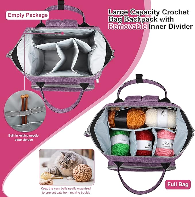 Coopay Knitting & Crochet Bag - Large Yarn Storage Backpack, Portable Organizer for Knitting Needles, Crochet Hooks & Supplies