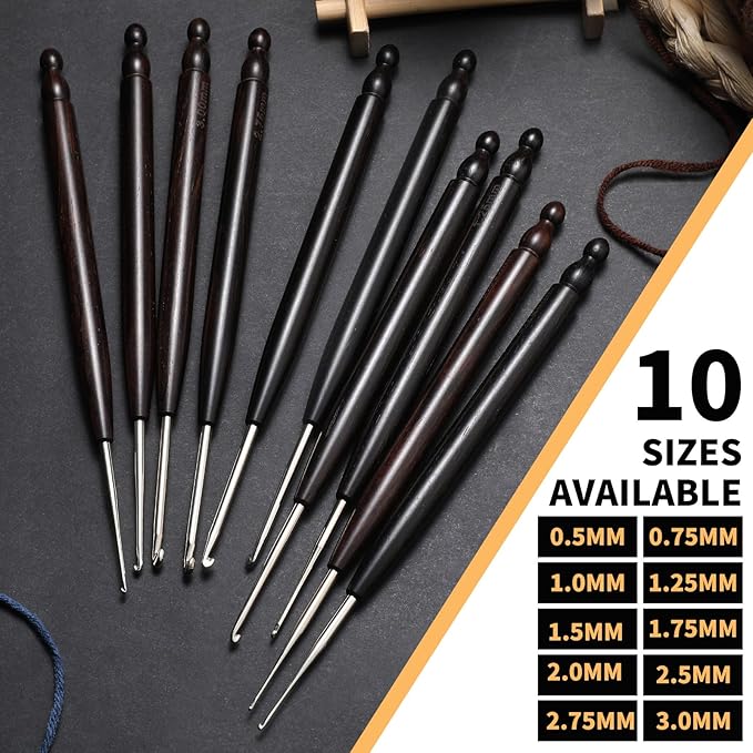 Hssugi Crochet Hooks, 1.5mm Small Crochet Hooks for Arthritic Hands with Wooden Handle, Ergonomic Lace Crochet Needles for Thread Embroidery Knitting Weaving Tool