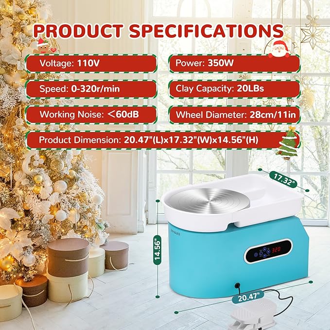 Bonoutil Pottery Wheel 11" Electric Ceramic Forming Machine LCD & Foot Pedal Control 20lbs Capacity Clay Art Sculpting Tools Kit at Home Pottery Wheels for Adults Beginners