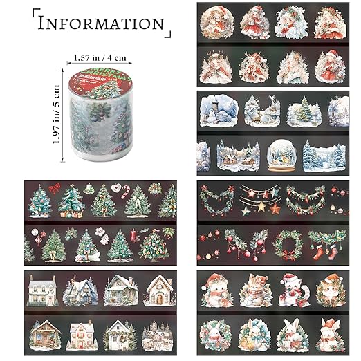 6 Rolls Christmas Washi Tape Scrapbook Stickers Aesthetic Kawaii Girly Bunny Cute Tape Christmas Tree Scrapbooking Stickers Winter Holiday Snow Scene Xmas Decorative Tape For Crafts Scrapbook Supplies