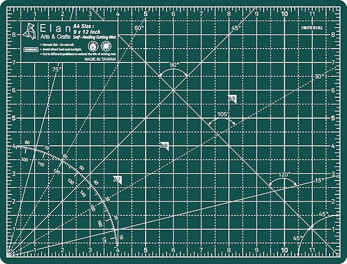 Elan Cutting Mat A4 Green, Self Healing Cutting Mat 9x12 Inch, 5-Ply Craft Board Green, Hobby Board for Crafts 9x12 Inch