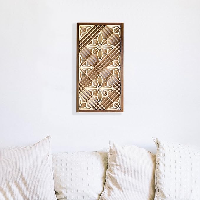 Hinoki Woodworks Kumiko DIY Kit Kakuasa-no-ha Pattern. Ready to Assemble Project with 154 Wood Pieces | Japanese Woodworking craftmanship | Wall Art Display | Gifts for dad & Husband