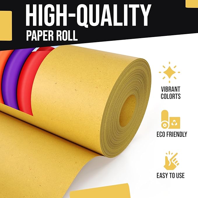 Crown Display Yellow Kraft Paper Roll - 17.75" X 1320" (110' Ft) - Colored Paper for Shipping & Crafts