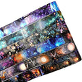 6 Rolls Fantasy Washi Tape Set – Non-Repeat Magical Forest and Galaxy Designs for Scrapbooking, Journaling, Planner, DIY Crafts with Storage Clip