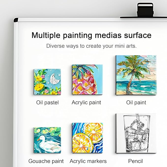 AUREUO Mini Magnetic Stretched Canvas 4x4 Inch / 24 Pack - Small Square Wrapped Halloween Canvas Board with Magnet Back, Art Gift Set Tiny Framed Bulk Pack Canvases for Acrylic Painting & Craft