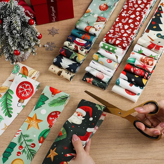 60 Pcs Christmas Quilting Fabric Roll 2.6 x 40" Cotton Fabric Strips Precut Jelly Patchwork for Craft Sewing(Winter)