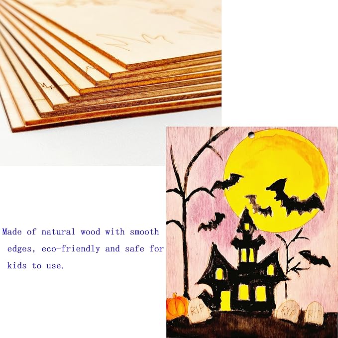 Piatoeke 16PCS 5.9×4.7in Unfinished Wooden Halloween Cutouts Board for Kids Painting,Wood Crafts DIY Fun Things to Paint and Hang(Halloween)