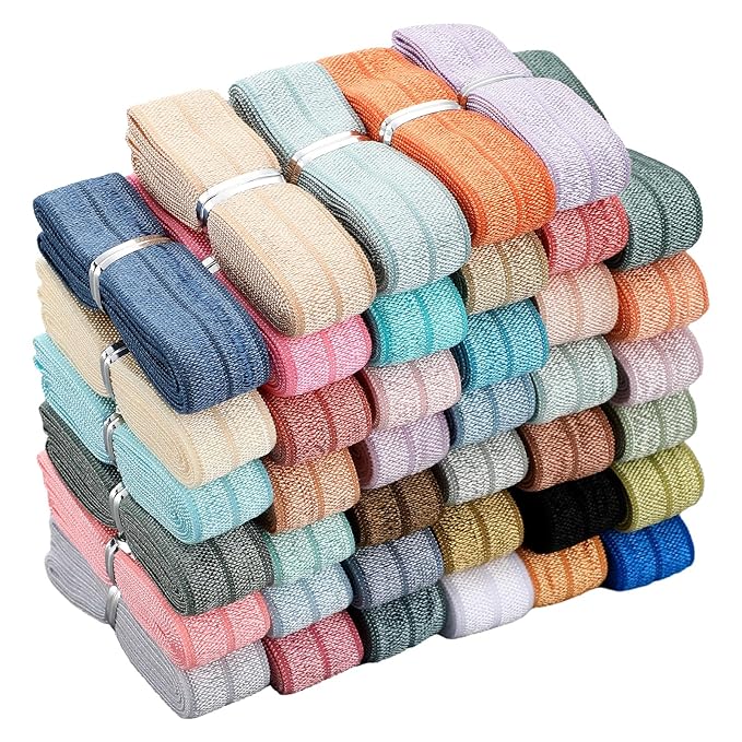 WILLBOND 40 Yards Fold over Elastic Solid Color Trim Elastic 40 Colors Ribbon Sewing Stretch Ribbon Band for Hair Bow DIY Craft Hair Ties Headbands (Morandi Color)