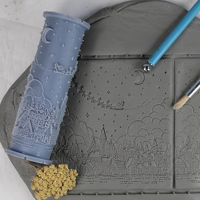 Flying Sleigh Clay Texture Roller (4") - Christmas Set #01 - Embossing Pattern Roller for Polymer & Ceramic Clay, Pottery & Crafts