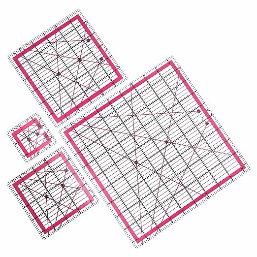 Quilting Rulers,Sewing Rulers,4 Piece Quilting Square Templates Red(2.5"X2.5",4.5"X4.5",6"X6",9.5"X9.5")